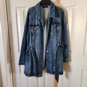 Lane Bryant Blue Denim Jacket with Tie Detail Long
